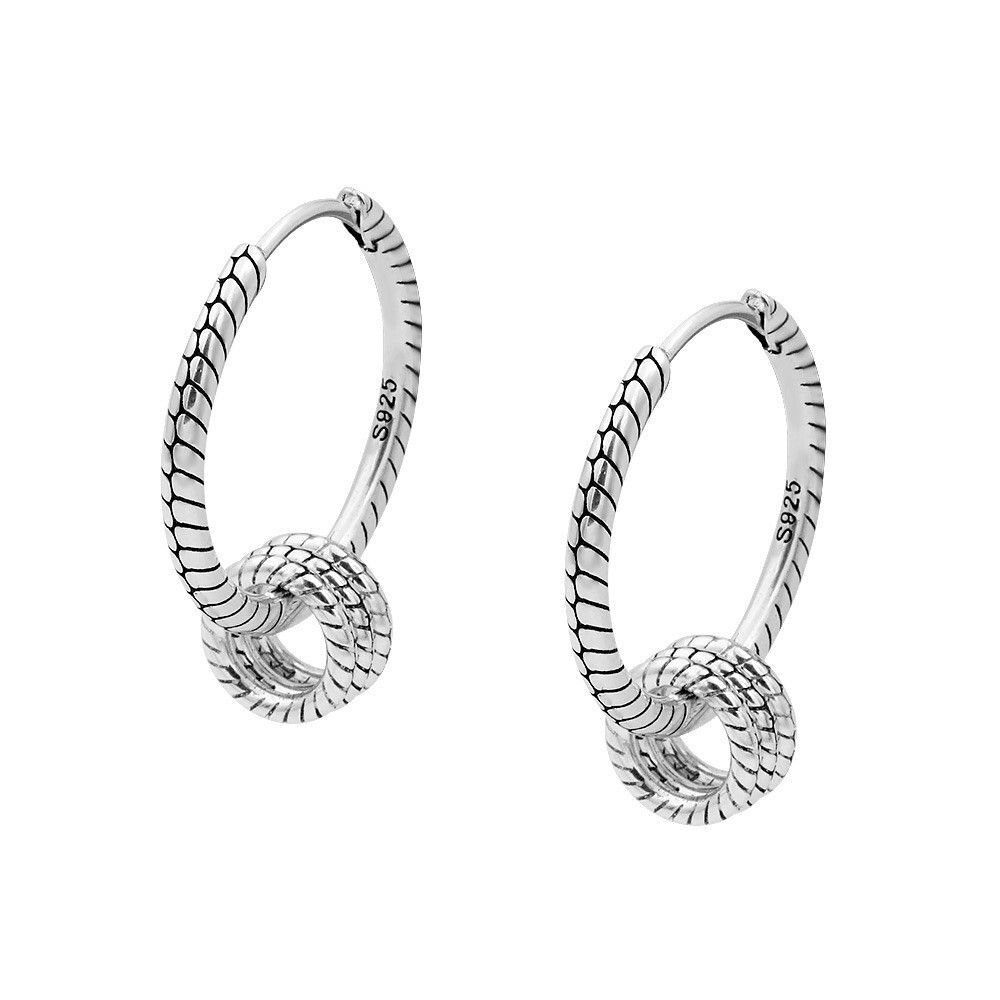 Hoop Earrings S925 Silver Chuppah Snake Embossing W/Removable Rings Transformers